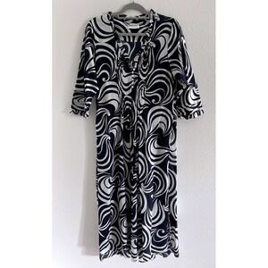 One Season Australia Maxi Dress Womens Large Blue White Cotton Resort Travel